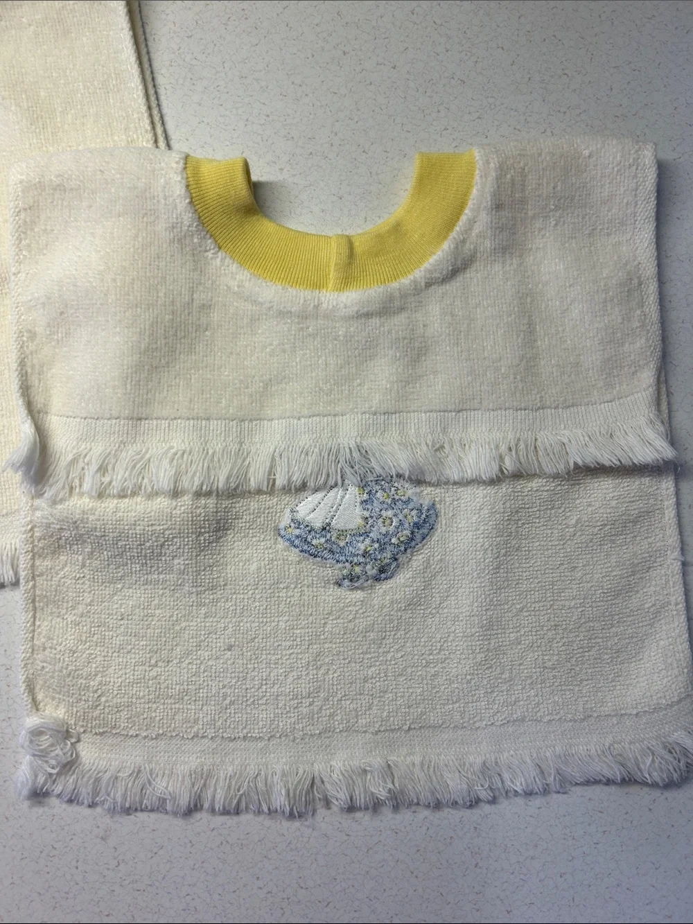Embroidered Sunbonnet Girl Terry Bib Set in Lavender and Yellow